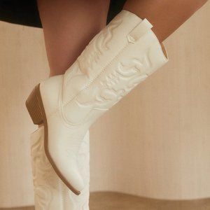 NEW Pointed Toe Embroidered Cowboy Cowgirl Western Mid-Calf High Boot Block Heel